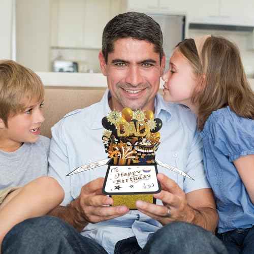 Asmallgf Cool Mens Birthday Gifts for Dad, Happy Daddy Birthday 3D Card from Daughter Son, Funny 40th 50th 60th 70th 80th Birthday Decorations for Father