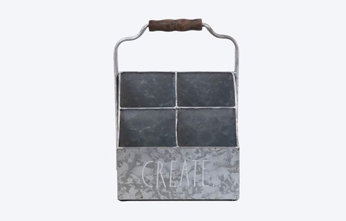 Rae Dunn Desktop Organizer – 4 Compartment Galvanized Steel Table Top Caddy, Stationary Holder – Decorative Storage for Cosmetics, Home and Office Supplies – “Create” Print- Rae Dunn by Designstyles
