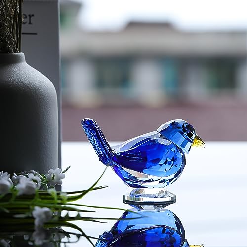 Qianwei Blue Crystal Bird Figurine Handmade Glass Collectible Decor