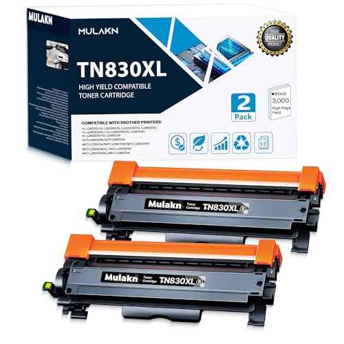 TN830 TN830XL for Brother TN830 TN-830XL High?Yield Black Toner Cartridge ? 2?Pack Used to Brother HL-L2460DW DCP-L2640DW HL-L2480DW MFC-L2820DW HL-L2400D HL-L2405W Printer