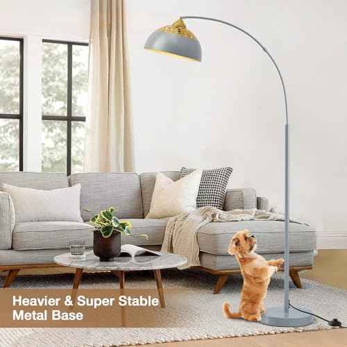 Arc Floor Lamps for Living Room, 71" Standing Lamp with Adjustable Lamp Head, Silver Metal Tall Lamps with Foot Switch, Arched Reading Light for Bedroom, Office, 9W 3 Color Temperatures Bulb Included