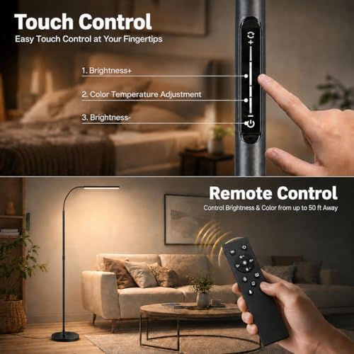 Wio-Mio Matte Black LED Floor Lamp 15W 1000LM Dimmable Stepless Control