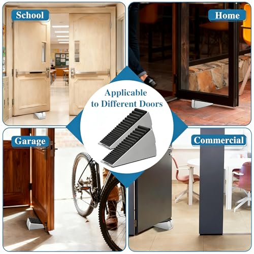 Optish 2-Pack Heavy-Duty Door Stopper - Adjustable 3in Stainless Steel Wedge, Fits Any Heavy Door (Silver)