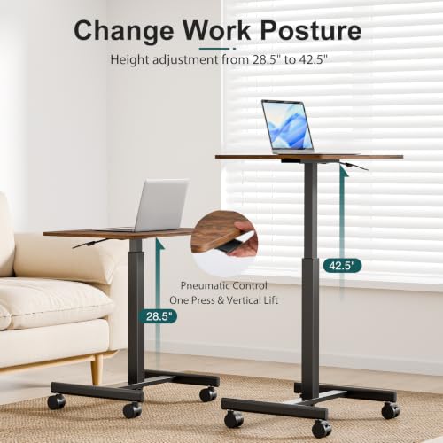 HAPPYMONT Brown Mobile Standing Desk with Wheels, 19"D x 26"W x 43"H