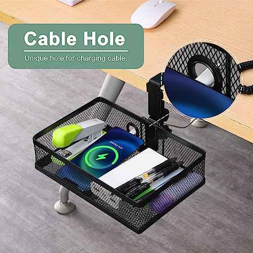 ROSYLINE 360¡Ærotation under desk drawer, Drawer Under Desk Storage Organizer, Rotary Desk Storage Organizer with Cup Holder, Clamp Drawer Basket, sturdy and durable (black)
