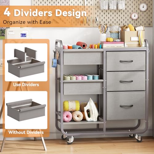 KINGRACK 3-Tier Baby Diaper Caddy Organizer with Metal Rolling Cart and Cloth Drawers