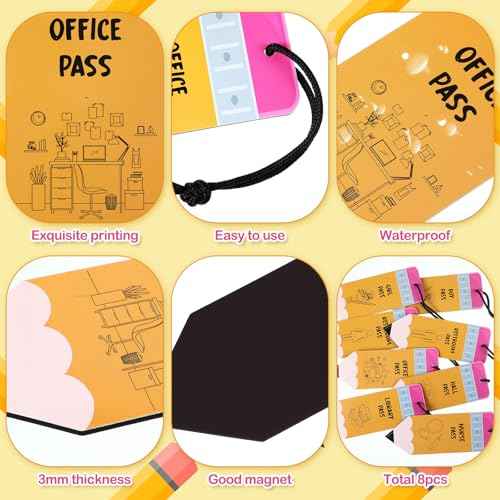 8 Pcs Magnetic Hall Pass Bathroom Passes for Classrooms Resuable Waterproof Back to School Supplies for Classrooms Hall, Library, Restroom, Office, Nurse, Teacher Supplies(Pencil Style)
