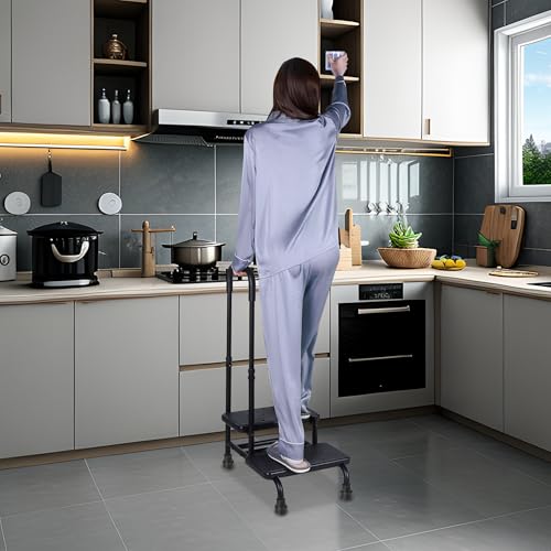 Step Stool for Seniors, 2 Stepping Stool for Bed Heavy Duty with Handle for Adults, Medical-Grade Footstool Supporting Up to 350 lbs, Black
