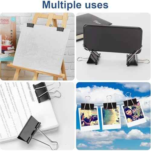 60 Pack Large Binder Clips 1.6 Inch, Binder Clips Large Size,Big Paper Clamps Clips, Clips for Paperwork, for Office and Home Supplies School, Black