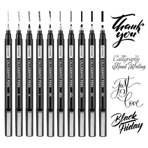 Calligraphy Pen,10 Size Calligraphy Pens for Writing,Calligraphy markers,Brush Pens Calligraphy Set for Beginners,Black Archival Ink Pens,Hand Lettering Pen for Art Drawing,Sketching,Scrapbooking