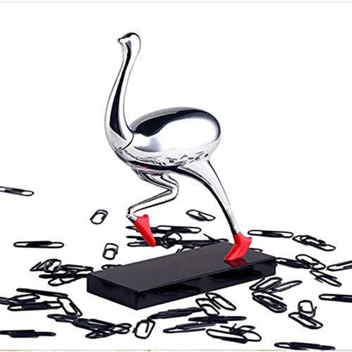 EHERDM Running Ostrich Magnetic Paperclip Holder Funny Office Desk Decor Decorative Jewelry Storage Dispenser Silver Creative Small Gifts for Friends Coworkers