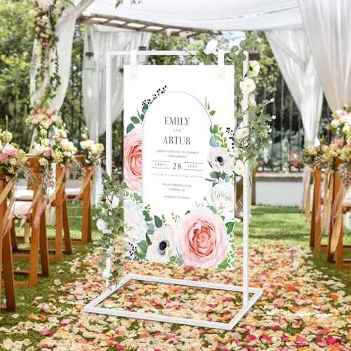 Wedding Welcome Sign Stand 50¡±x30¡±x20¡± Welcome to Our Wedding Sign Holder with 2 Leather Straps Easel Stand for Signs Metal Display Poster Holder for Ceremony Party(White)