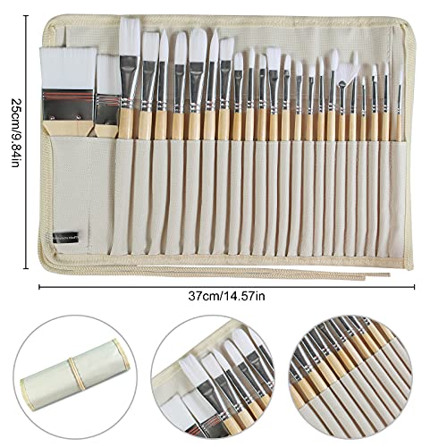24-Piece Paint Brush Set with Canvas Case - Professional Watercolor & Acrylic Brushes - Includes 1 Count
