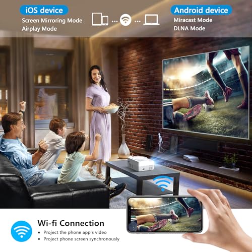 Dxyiitoo White Full HD WiFi Bluetooth Portable DVD Projector with Built-in DVD Player