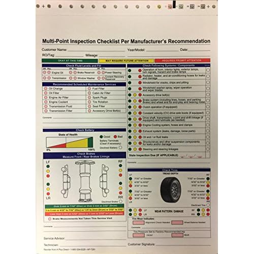 Inspection Form - Automotive Checklist - 7291-250 Qty. (W15)