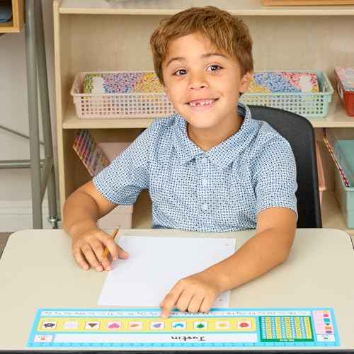 Really Good Stuff Zaner-Bloser 100-Grid with Number Line Self-Adhesive Deluxe Plastic Desktop Helpers - Set of 24, Student Desk Name Tags, Durable, Easy-to-Use, and Functional