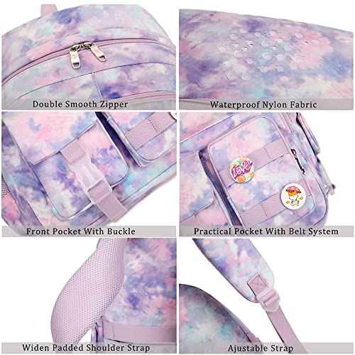 Hidds Laptop Backpacks 16 Inch School Bag College Backpack Anti Theft Travel Casual Daypack Bags Cute Bookbags Large Colorfull Carry on Back Pack for Teens Girls Women Students (Tie-Dye Purple)