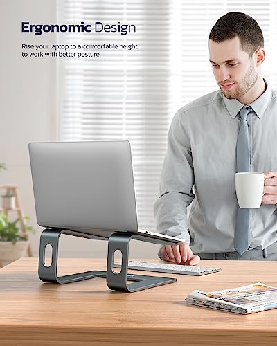 Nulaxy Full Aluminum Laptop Stand A-Grey, Stable Support up to 22 lbs, Open Cooling