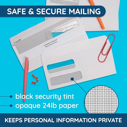 Blue Summit Supplies #9 Double Window Security Envelopes, Flip & Seal, 500 Pack
