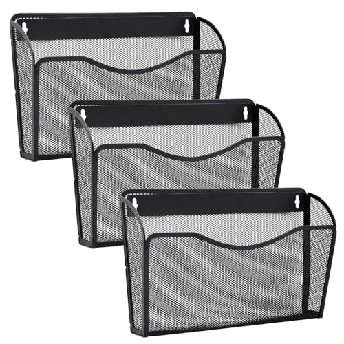 Gawerk 3 Pack Black Wall File Organizer Mesh Wall Pocket Office & Home