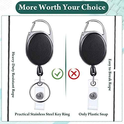 Honoson 50 Pcs Heavy Duty Retractable Badge Reels Batch ID Badge Holder Retractable Clip Bulk Key Holder with Ring for Office Worker Employee, Doctor Nurse Gifts (Black)