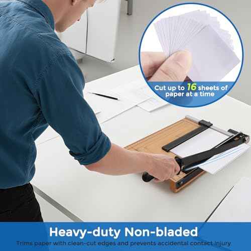 MROCO Heavy Duty Guillotine Paper Cutter & Paper Trimmer, 12" Cut Length, Automatic Clamp, Adjustable Guide, Wood Base with millimeters/inches Gridlines