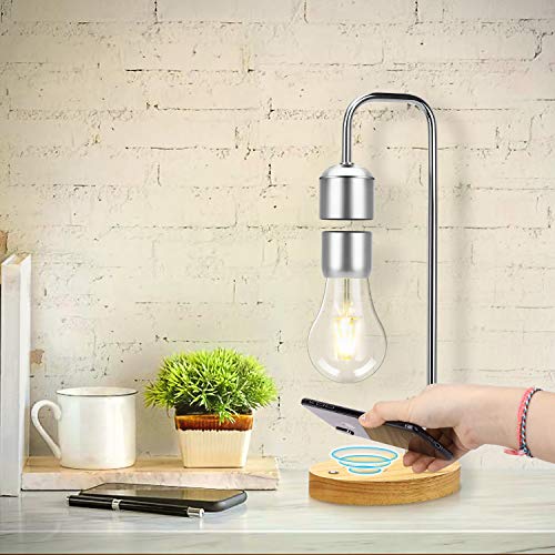 VGAzer Magnetic Levitating Floating LED Light Bulb with Wireless Charger Levitating Lamp (?Silver)