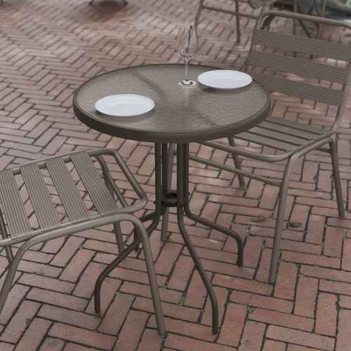 Flash Furniture Bellamy 23.75'' Round Tempered Glass Metal Table, Bronze