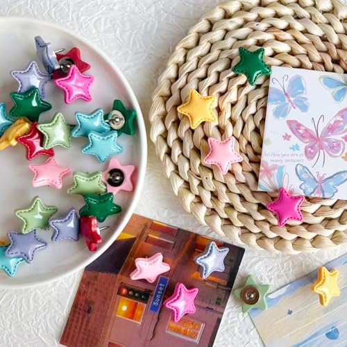 KEYDUACU Cute Push Pins 24Pcs Star Thumb Tacks Colorful Star - Bulletin Board Accessories