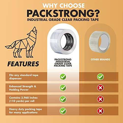 Packstrong Heavy Duty Packing Tape 3" x 2 Mil Thick, 6 Rolls, 110 Yards Each