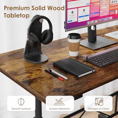 VECELO Small Rolling Standing Desk Adjustable Height, Mobile Stand Up Desk with Wheels, Portable Laptop Desk for Office Workstations, Treadmill Walking Pad, Brown
