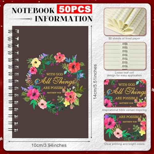 50 Sets Christian Gifts Bulk Prayer Journal with Bible Verse Pen and Inspirational Notepad Church Favor in Bulk for Staff, Teacher, Pastor, Thanksgiving Christmas Family Gifts (3.9 x 5.5 in)