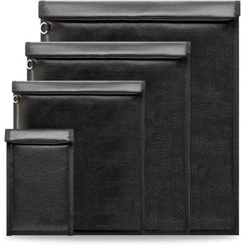 Faraday Bags, Anti-Tracking Faraday Cage, Set of 4 Sizes for Laptops, Tablets, Phones and Car Keys, RFID Signal Blocker Pouch, Fireproof & Waterproof (Black)