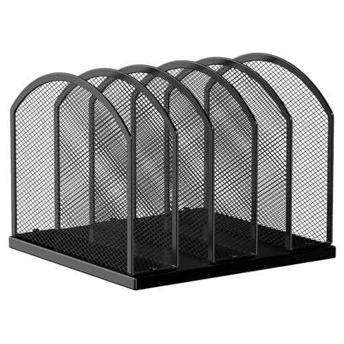 5-Section Vertical Desktop Organizer, 5-Section Mesh File Folder Stand Sorter for Office Home Classroom Organization (1, Black)