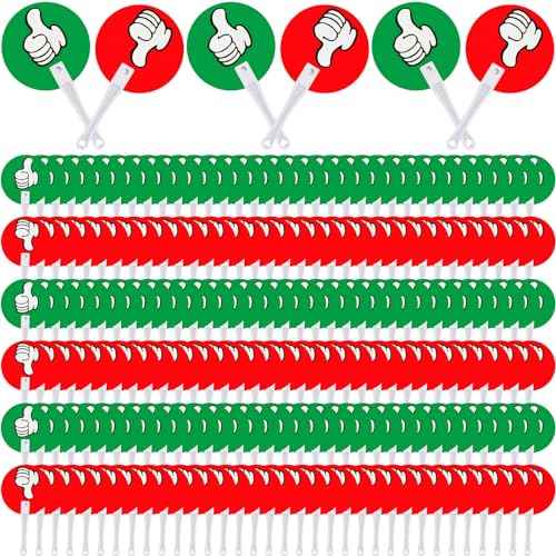 Macarrie 150 Pack Thumbs up Thumbs Down Classroom Voting Paddles Handy Teacher Classroom Event Supplies Plastic Sign Green Red Yes or No Paddles True False Sign for School Student
