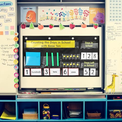 Resurhang Counting the Days in School Pocket Chart with Base Ten - Black/Classic Style