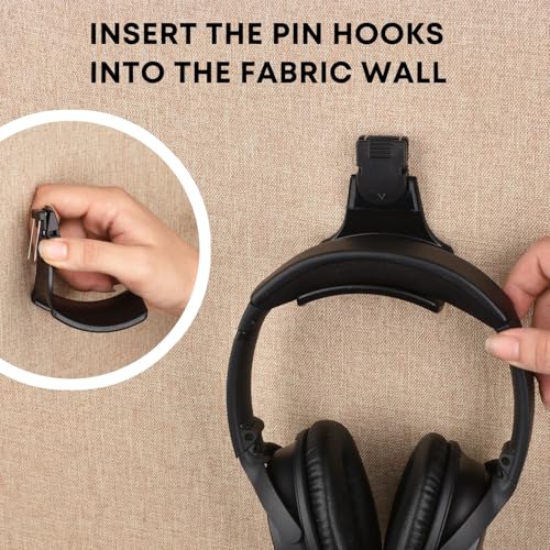 Onsogi 1 Pack Fabric Wall Headphone Stand for Office Cubicles Black - Space-Saving Desk Organizer