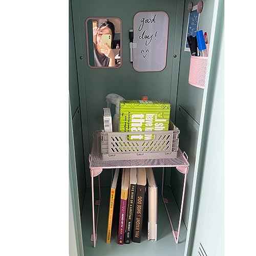Pink Locker Accessories with Locker Shelf, Magnetic Mirror, Magnetic Pen Holder, Magnetic Small Whiteboard, Back to School Essentials Locker Decorations, 7 Piece Locker Organizer for Work