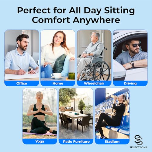 SelectSoma Gel Seat Cushion for Long Sitting - Standard Size, Pressure & Back Relief
