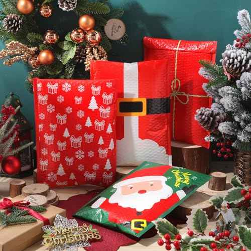 40 Pcs 10 x 13 Inch Large Christmas Poly Bubble Mailers Christmas Padded Envelopes Self Adhesive Holiday Shipping Bags Assorted Xmas Bags for Business School Family Xmas Gift