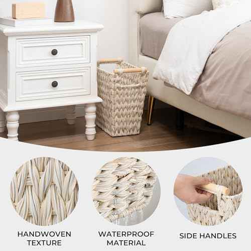 GRANNY SAYS Wicker Waste Baskets, Waterproof Bathroom Trash Can, Waste Basket for Bathroom, Decorative Bedroom Trash Can, 19 Liters/5 Gallons Wastebaskets with Handle, Garbage Can for Office, 2 Pack