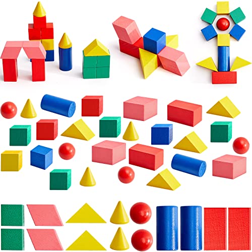 Small 140 pcs Wooden 3D Geometric Shapes Set for Teaching & Learning