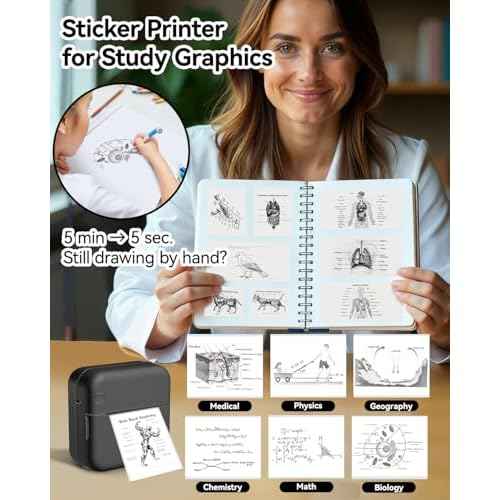 Aptika Sticker Printer - Print Pods Mini Printer with 14 Rolls Sticky Papers, Portable Sticker Maker Machine, Thermal Label Maker, Thermanote Phone Labeller for Photos Pictures Notes Graphics, Black