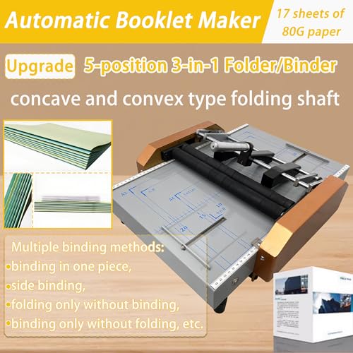 Automatic Booklet Maker and Folding Machine - 17 Sheet Capacity, 110V Professional Desktop Binding & Folding