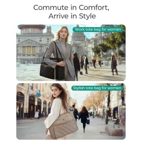 BAGSMART Teacher Tote Bag for Women 15.6in Quilted with Insulated Pocket & Nurse Bag Features (Brown)