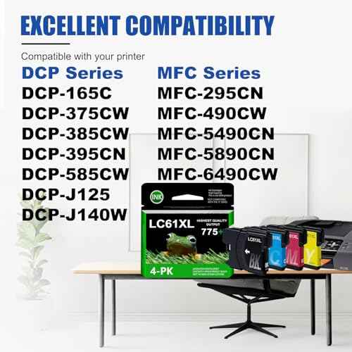 LC61 High Yield Ink Cartridges Set with Chip Replacement for Brother LC61XL Ink Cartridge use with MFC-490CW MFC-495CW MFC-6490CW MFC-6890CDW Printer (4-Pack, BK/C/M/Y)