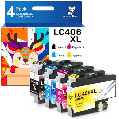 Miss DeerLC406XL High Yield Ink Cartridges, Replacement for Brother LC406XL LC406 Work for MFC-J4335DW MFC-J4535DW MFC-J5855DW MFC-J6555DW MFC-J6955DW Printer(BK/C/My)