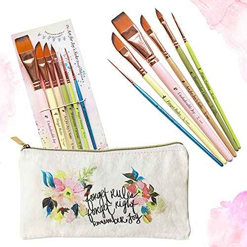 Travel Watercolor Brushes by Kristy Rice + Pouch-Set of 6 Watercolor Paint Brushes for Beginners & Pros-Water Color Brushes-Assorted Paint Brushes w Watercolor Brushes Dagger