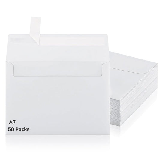50 Pack 5x7 Envelopes for Invitations, A7 White Invitations Envelopes with Peel and Seal Closure, Card Envelopes for Wedding, Greeting Cards, Invitations, Photos, Postcards