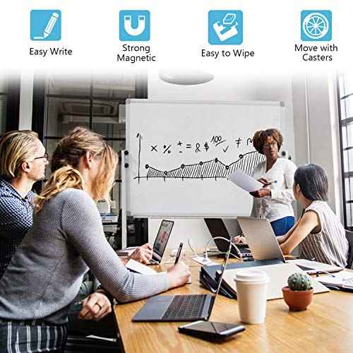 Mobile Whiteboard with Rolling Stand 36"x24" Portable Single-Sided Magnetic Dry Erase Board on Wheels Included 20 Magnets, 2 Markers & 1 Eraser